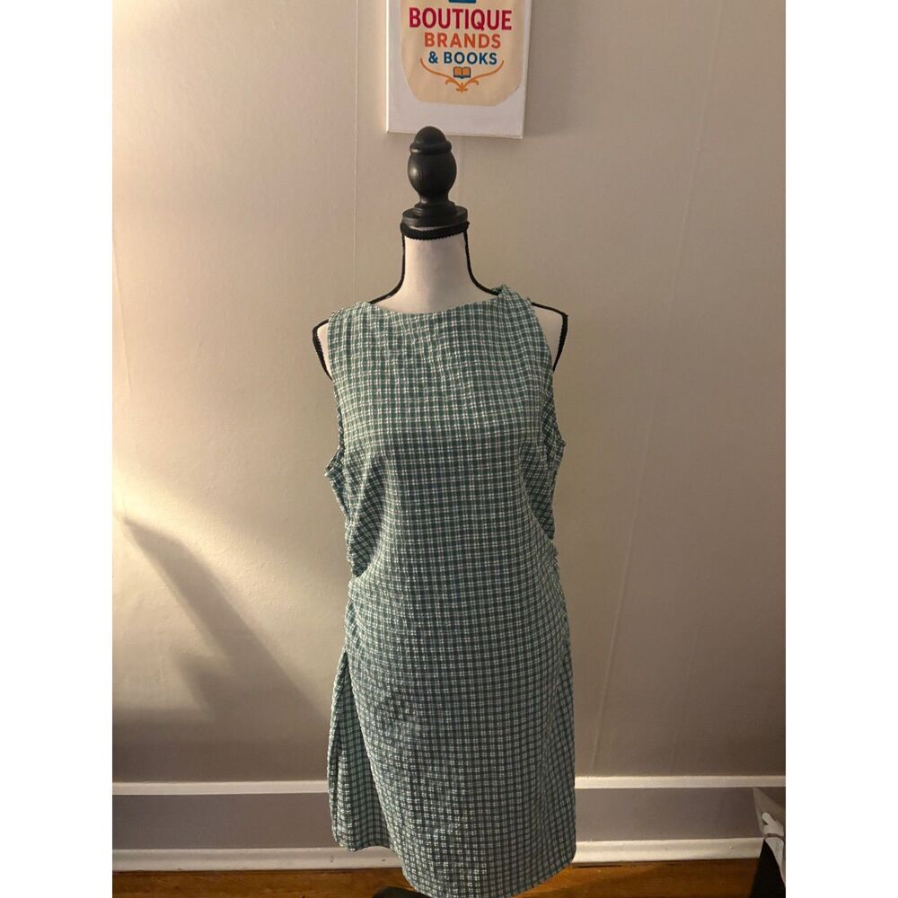 Halara Boat Neck Sleeveless Gingham Mini Dress with Pockets — Size Large NWT - Picture 3 of 7
